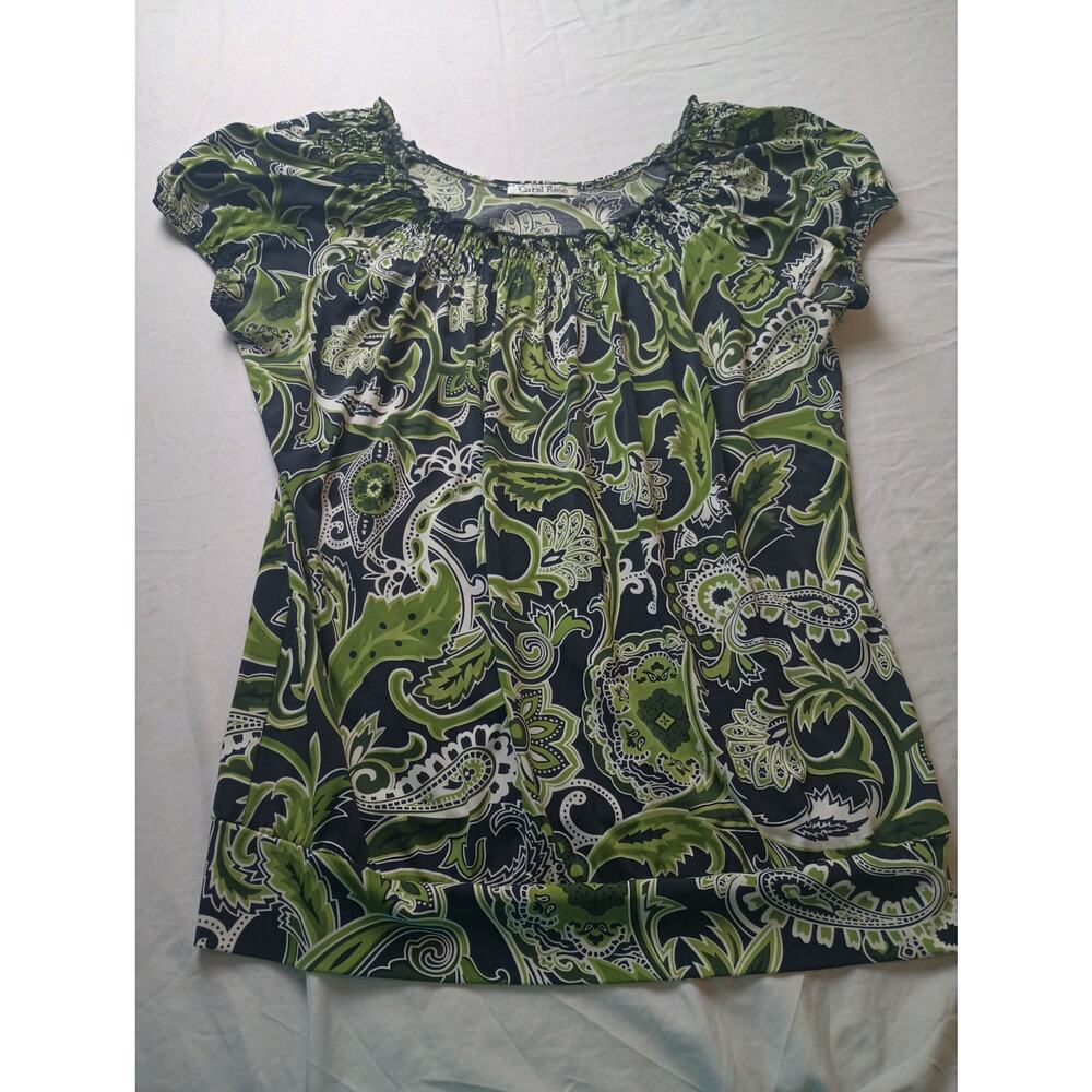 Vintage Women Green Black Paisley Floral Blouse Top Y2K Goth Grunge Medium